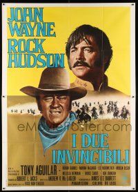 2p120 UNDEFEATED Italian 2p '69 John Wayne & Rock Hudson, different art by Franco Fiorenzi!