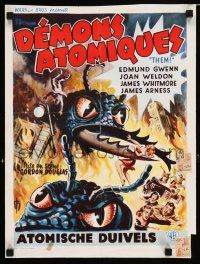 2y219 THEM Belgian '55 classic sci-fi, cool art of horror horde of giant bugs!