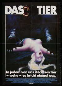 2y411 HOWLING German '81 Joe Dante, wild totally different art of werewolf & victim!