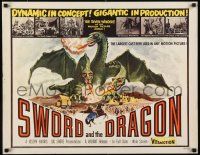 2y094 SWORD & THE DRAGON 1/2sh '60 cool fantasy art of three-headed winged monster attacking!