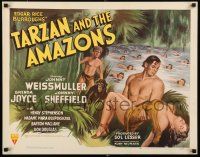 2y095 TARZAN & THE AMAZONS 1/2sh '45 Johnny Weissmuller, Brenda Joyce, Johnny Sheffield, cool art!