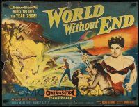 2y104 WORLD WITHOUT END style A 1/2sh '56 CinemaScope's first sci-fi thriller, incredible art!