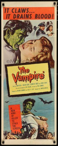 2y133 VAMPIRE insert '57 John Beal, it claws, it drains blood, cool art of monster & victim!