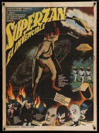 2y460 SUPERZAN EL INVENCIBLE Mexican poster '71 Mexican wresters fight aliens & save the world!