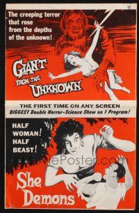 2y382 SHE DEMONS/GIANT FROM THE UNKNOWN pressbook '58 the biggest double horror-science show!