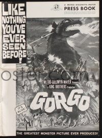 2y364 GORGO pressbook '61 art of giant monster terrorizing city, like nothing you've ever seen!