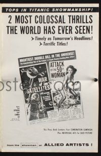 2y392 WAR OF THE SATELLITES/ATTACK OF THE 50 FT WOMAN pressbook '58 two most colossal thrills!