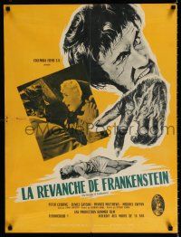 3a153 REVENGE OF FRANKENSTEIN French 23x31 '58 Peter Cushing, Eunice Gayson, cool art of monster!