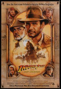 3b387 INDIANA JONES & THE LAST CRUSADE brown advance 1sh '89 art of Ford & Connery by Drew Struzan!