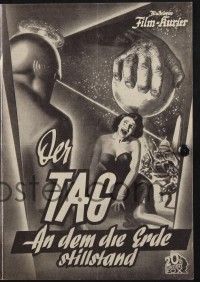 3c145 DAY THE EARTH STOOD STILL Austrian program '53 different images of Patricia Neal & Gort!