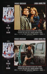 3d156 DANTE'S PEAK 8 LCs '97 Pierce Brosnan & Linda Hamilton, great exploding volcano border image!