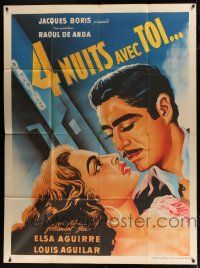 3e385 CUATRO NOCHES CONTIGO French 1p '52 great art of Aguilar romancing pretty Elsa Aguirre!