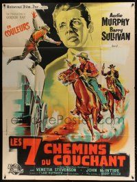 3e587 SEVEN WAYS FROM SUNDOWN French 1p '60 Belinsky art of cowboys Audie Murphy & Barry Sullivan!