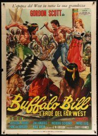 3e142 BUFFALO BILL Italian 1p '65 art of Gordon Scott vs Native American by Renato Casaro!