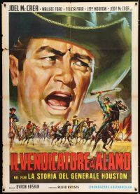 3e180 FIRST TEXAN Italian 1p '56 Piovano art of Joel McCrea over cowboys charging into battle!