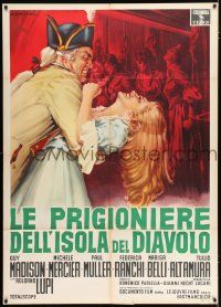 3e318 WOMEN OF DEVIL'S ISLAND Italian 1p '62 art of Guy Madison & Michele Mercier by Capitani!