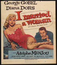 3e795 I MARRIED A WOMAN WC '58 artwork of sexiest Diana Dors sitting in George Gobel's lap!