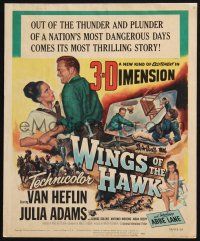 3e990 WINGS OF THE HAWK WC '53 3-D, art of Van Heflin grabbing Julia Adams, Budd Boetticher!