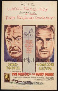 3e995 WRECK OF THE MARY DEARE WC '59 super close artwork of Gary Cooper & Charlton Heston!