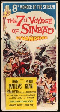 3g581 7th VOYAGE OF SINBAD 3sh '58 Kerwin Mathews, Ray Harryhausen fantasy classic, cool art!