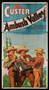 3g584 AMBUSH VALLEY 3sh '36 stone litho of Bob Custer fighting with two other cowboys!