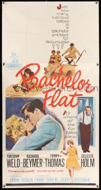 3g591 BACHELOR FLAT 3sh '62 Tuesday Weld & Richard Beymer kiss close up, a wall to wall wow!