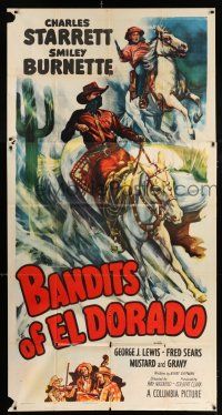 3g596 BANDITS OF EL DORADO 3sh '49 art of Charles Starrett as The Durango Kid + Smiley Burnette!