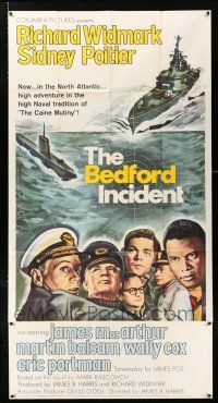 3g599 BEDFORD INCIDENT 3sh '65 Richard Widmark, Sidney Poitier, cool cast, ship & submarine art!