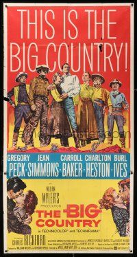 3g603 BIG COUNTRY 3sh '58 Gregory Peck, Charlton Heston, William Wyler classic, cool art!