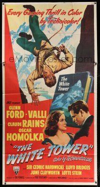 3g983 WHITE TOWER 3sh '50 Glenn Ford, Alida Valli, Claude Rains, dramatic mountain climbing art!