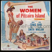 3g417 WOMEN OF PITCAIRN ISLAND 6sh '57 James Craig lifting sexy Lynn Bari in swimsuit, South Seas!