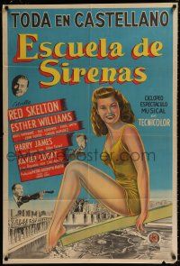 3g082 BATHING BEAUTY Argentinean '44 full-length art of sexy smiling Esther Williams in swimsuit!