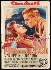 3g429 BATTLE CRY Italian 2p '55 different Martinati art of Tab Hunter & Dorothy Malone in WWII!