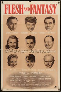 3k296 FLESH & FANTASY style D 1sh '43 great portraits of Edward G. Robinson, B. Stanwyck & 7 others!