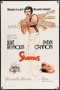 3k775 SHAMUS 1sh '73 private detective Burt Reynolds is a pro that never misses!