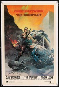 3p120 GAUNTLET linen 1sh '77 great art of Clint Eastwood & Sondra Locke by Frank Frazetta!