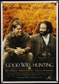 3p130 GOOD WILL HUNTING linen 1sh '97 great image of student Matt Damon & teacher Robin Williams!