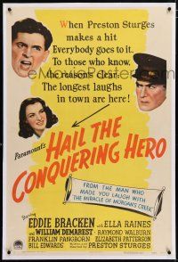 3p142 HAIL THE CONQUERING HERO linen 1sh '44 Preston Sturges directed, Eddie Bracken & Ella Raines!