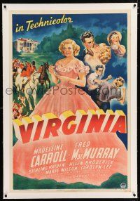 3p435 VIRGINIA linen 1sh '41 art of Madeleine Carroll in formal gown, Sterling Hayden's 1st!