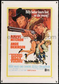 3p456 YOUNG BILLY YOUNG linen 1sh '69 art of Robert Mitchum, sexy Angie Dickinson & Robert Walker!