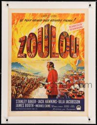 3r206 ZULU linen French 24x32 '64 Stanley Baker & Michael Caine classic, great Soubie artwork!