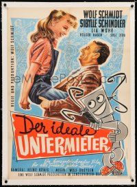 3r172 DER IDEALE UNTERMIETER linen German '57 wacky German sci-fi comedy with funky robot art!