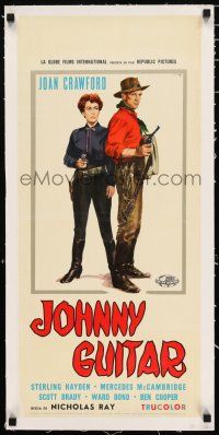 3r337 JOHNNY GUITAR linen Italian locandina R60 Ciriello art of Joan Crawford & Hayden, Nicholas Ray