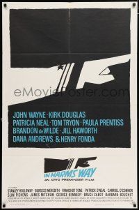 3t169 IN HARM'S WAY 1sh '65 Otto Preminger, classic Saul Bass pointing hand artwork!