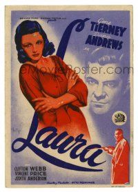 3t372 LAURA Spanish herald '46 different Soligo art of Dana Andrews & sexy Gene Tierney, Preminger