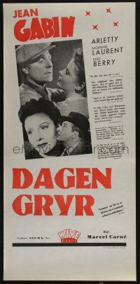 3t497 LE JOUR SE LEVE Swedish stolpe '39 Marcel Carne's Daybreak starring Jean Gabin & Arletty!