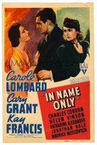 3t226 IN NAME ONLY mini WC '39 art of Cary Grant between beautiful Kay Francis & Carole Lombard!