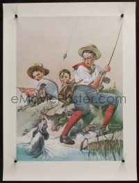 3x129 NORMAN ROCKWELL 20x27 art print '60s cool art of boy catching his dog while fishing!