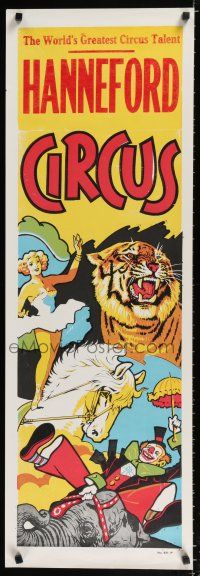 3x143 HANNEFORD CIRCUS 14x42 circus poster '60s wonderful artwork of clown & many acts!