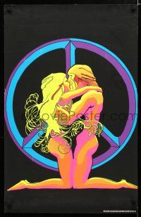 3x598 EROTICA 21x33 commercial poster '70 great sexy black light art of couple embracing, peace!